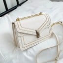 Sac à main en bandoulière pour femmes avec rabat en forme d'enveloppe et surpiqûres contrastantes Chaîne avec boucle Fermeture métallique Cuir 6