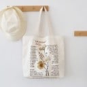Sac à main en coton et polyester avec impression botanique 40 x 35 x 10 cm Sac à bandoulière crème avec des anses de 27 cm Illustration de plantes 1