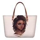 Sac à main en néoprène avec impression du portrait illustré d'une fille 39 x 11,5 x 29 cm Grand sac à main avec des anses marron et un motif 9