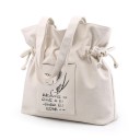 Sac à main en toile pour femme avec fermeture éclair, côtés froncés et cordon de serrage Dessin de plante sur le devant Dimensions 32 x 33 5