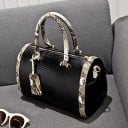 Sac à main féminin en forme de cylindre avec motif serpent Poignées et bordures avec impression en cuir de serpent Pendentif décoratif 1