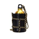 Sac à main pour bouteille 12 x 9 x 9 cm Surface matelassée Chaîne dorée entrelacée avec une sangle À porter sur l'épaule et en bandoulière Noir 1