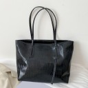 Sac à main pour femme 35 x 30 x 12 cm Grand sac fourre-tout avec motif crocodile brillant Longues anses avec bandes décoratives 2