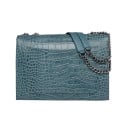Sac à main pour femme à bandoulière avec rabat et motif en relief de cuir reptilien Chaîne en métal avec pièce en cuir Verrou tournant 5