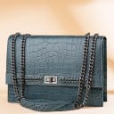 Sac à main pour femme à bandoulière avec rabat et motif en relief de cuir reptilien Chaîne en métal avec pièce en cuir Verrou tournant 8