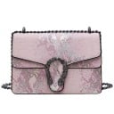 Sac à main pour femme à porter à l'épaule avec rabat et motif serpent Cuir synthétique Chaîne en métal Boucle décorative en métal Poche 4