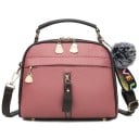 Sac à main pour femme à porter à la main ou en bandoulière Sangle réglable Pompon décoratif Poche avant zippée Cuir PU grainé 20 x 16 x 9 5