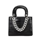 Sac à main pour femme avec motif crocodile Anse arrondie Chaîne décorative massive de couleur argentée Forme carrée avec fond plat 1