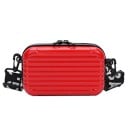 Sac à main pour femme en bandoulière Coque rigide en forme de mini valise Rainures horizontales Surface brillante Zip en haut Sangle imprimée 3