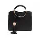 Sac à main pour femme en cuir PU et polyester Deux anses rondes en métal avec revêtement Pompon décoratif avec boule 21 x 18 x 10 cm 1