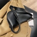 Sac à main pour femme en forme de demi-lune Fermeture éclair Sangle réglable avec boucle Cuir PU et polyester 27 x 6 x 19 cm 7