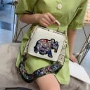 Sac à main pour femme en forme de mallette avec une application décorative d'éléphant Poignée supérieure Sangle large avec motif 2