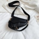 Sac à main pour femme en forme de selle Large bandoulière en textile et tressé Bord tressé décoratif Cuir PU et polyester 17 x 15 x 6 cm 2