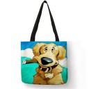 Sac à main pour femmes avec impression de portrait de chien peint Polyester lin Forme carrée 40 x 40 cm Poignées noires de 30 cm de long Dessin 4