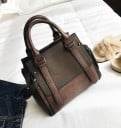 Sac à main pour femmes en simili cuir au style rétro à porter à la main ou à l'épaule Bandes décoratives avec boucles Fermetures éclair 4