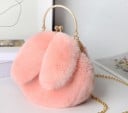 Sac à main rond pour femme avec des oreilles de lapin 22 x 21 cm Surface en peluche douce Anse en métal Fermeture à cadre Chaîne longue 1