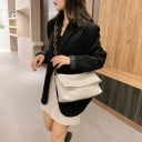Sac à main souple pour femme en simili cuir avec rabat plié Chaîne à maillons massive au motif écaille de tortue 35 x 20 x 10 cm 11