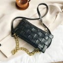 Sac à main tressé pour femmes en simili cuir avec une chaîne dorée massive et une longue sangle fine pour l'épaule Forme rectangulaire 2
