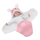 Sac de couchage pour enfants Unisexe avec motif de lapin rose, polyester, polaire et flanelle pour un confort à deux couches, fermeture 2