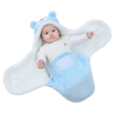 Sac de dormit pentru copii Unisex cu motiv de ursuleț albastru, poliester, fleece și flanel pentru confort în două straturi, închidere 2