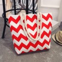 Sac de plage pour femmes avec motif zigzag Sac spacieux en toile et polyester 41 x 35 x 10 cm Ansles torsadées de 28 cm 3