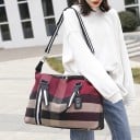 Sac de voyage pour femmes à motif à carreaux 48 x 33 x 20 cm En tissu polyester Oxford Poignées rayées Longue bandoulière 7