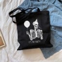 Sac en toile pour femmes avec impression de squelette 35 x 40 cm Sac de courses avec deux longues anses Illustration contrastée 20