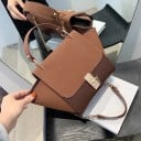 Sac trapèze pour femme à porter à la main ou à l'épaule Cuir synthétique avec motif crocodile et aspect suédé Fermeture dorée 34 x 20 x 7