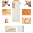 Sacco a pelo 190+30 x 85 cm, 210T poliestere a spugna, imbottitura in cotone cavo, temperatura di comfort -8~2 ℃, peso 3,0 kg, colore albicocca 5