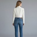 Saco crop para mujer Corte corto Hombros marcados Solapas Bolsillo de pecho Forro Poliéster Para la oficina y eventos sociales 10