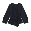 Saco de damă elegant cu curea de legat Saco simplu cu decolteu în V din poliester Sacou stilat în diverse culori pentru orice ocazie 5