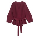 Saco de damă elegant cu curea de legat Saco simplu cu decolteu în V din poliester Sacou stilat în diverse culori pentru orice ocazie 4