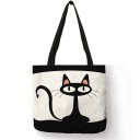 Saco de linho para senhora 40 x 40 cm Com motivo de animais desenhados Alças longas pretas Saco de compras espaçoso para o dia-a-dia 5