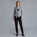 Saco de mujer con chaleco y corbata de lazo Mangas acampanadas Escote en V Sin cuello Poliéster Para la oficina y eventos sociales 6