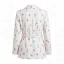 Saco de mujer con cinturón de lazo Patrón de flores pequeñas Tejido estructurado Solapas Poliéster Blanco con flores rosas Para primavera y verano 4