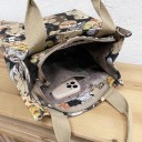 Saco de pano com estampado de gatos 24 x 26 x 14 cm Saco de compras com fecho Saco térmico para o almoço Bolsa prática com motivos desenhados Saco ecológico reutilizável 5