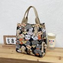 Saco de pano com estampado de gatos 24 x 26 x 14 cm Saco de compras com fecho Saco térmico para o almoço Bolsa prática com motivos desenhados 5