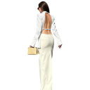 Saco elegante de mujer con cuello y bolsillos Saco de un solo color con corte en la espalda y hebilla ajustable de poliéster y spandex Abrigo estiloso 2