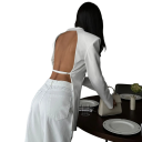 Saco elegante de mujer con cuello y bolsillos Saco de un solo color con corte en la espalda y hebilla ajustable de poliéster y spandex Abrigo estiloso 5