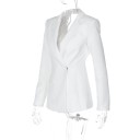 Saco elegante de mujer con cuello y bolsillos Saco de un solo color con corte en la espalda y hebilla ajustable de poliéster y spandex Abrigo estiloso 10