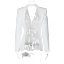 Saco elegante de mujer con cuello y bolsillos Saco de un solo color con corte en la espalda y hebilla ajustable de poliéster y spandex Abrigo 13