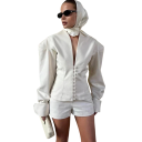 Saco elegante de mujer con volantes y cierre de botones Saco de poliéster de un solo color Chaqueta estilosa en varios colores para oficina y eventos sociales 10