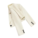 Saco elegante feminino com colarinho e bolsos Saco social de cor sólida com botões em algodão e poliéster Casaco estiloso em várias 6