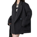 Saco elegante feminino com colarinho Saco liso em poliéster e lã Casaco estiloso em várias cores para escritório, eventos sociais 8