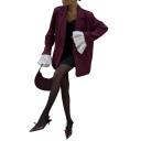 Saco elegante feminino com riscas, bolsos e fecho de botões Saco unicolor estiloso em poliéster e algodão para trabalho, reuniões e lazer 4