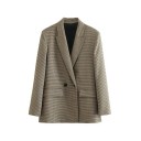 Saco elegante gris para mujer con rayas y cuello Saco de un solo color con bolsillos y cierre de botones de poliéster Chaqueta estilosa 1