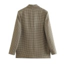 Saco elegante gris para mujer con rayas y cuello Saco de un solo color con bolsillos y cierre de botones de poliéster Chaqueta estilosa 4