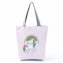 Saco feminino de poliéster com estampado de unicórnio 27 x 37 x 8 cm Saco de compras com alças cinzentas e fundo cinzento Para compras e uso diário 3