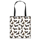 Saco feminino de poliéster com impressão de dachshunds 34,5 x 34,5 cm Saco de compras com duas alças pretas longas Forma quadrada Para amantes 17