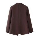 Saco marrón para mujer con cuello y bolsillos Saco elegante de un solo color con botones de poliéster Abrigo estiloso para la temporada de otoño 2